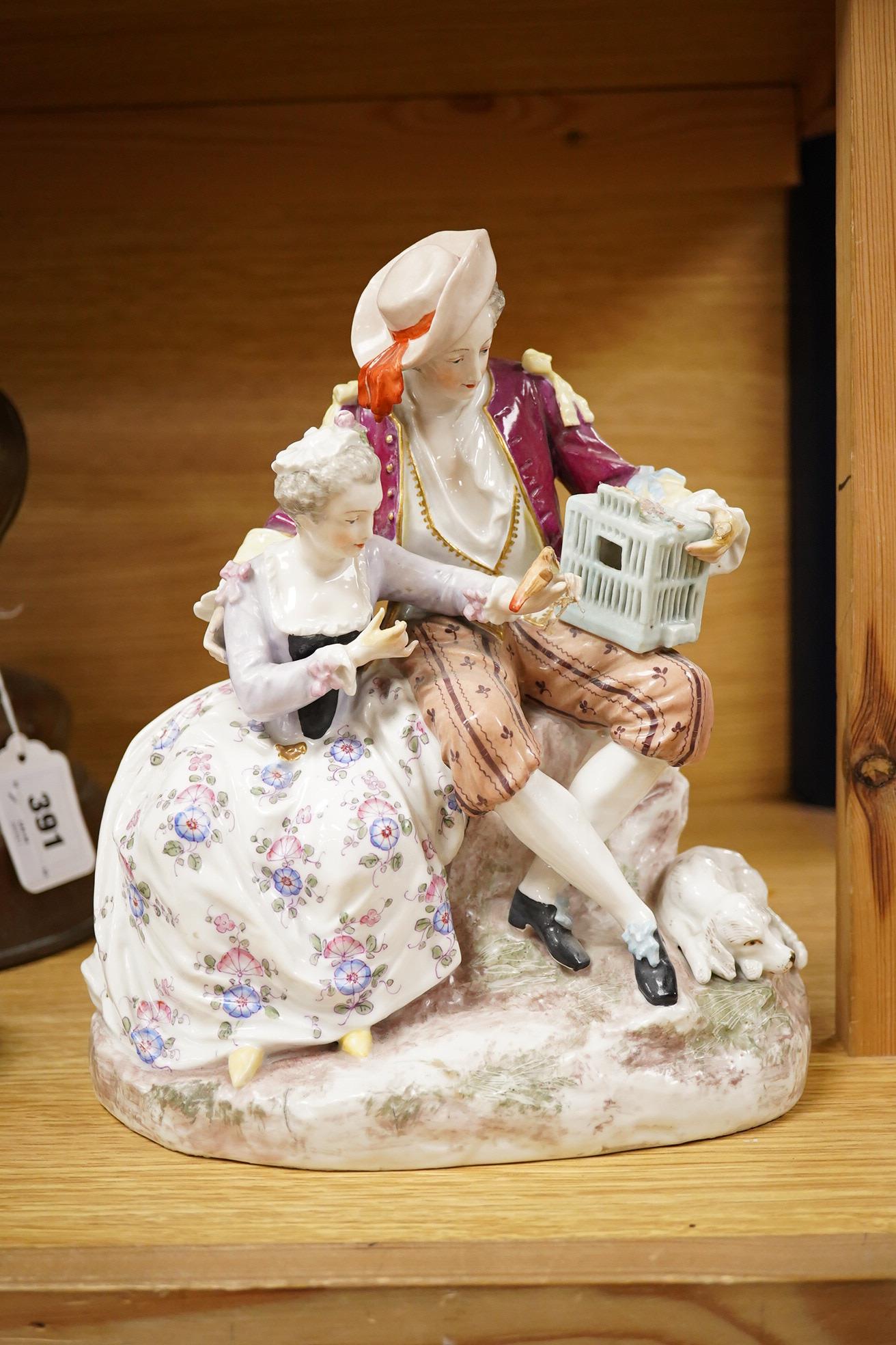 An Etruscan style opaque glass lamp and shade, 75cm high